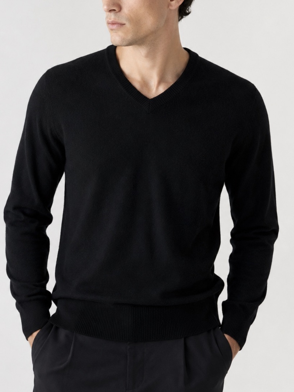J.Crew Black 100% Lambswool Sweater Size M Slim Fit (Fits Small) V-Neck Classic